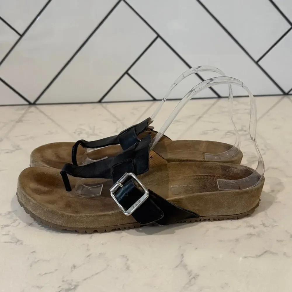 Rare Michael Kors Birkenstock like black leather sandals size 10 made in Italy